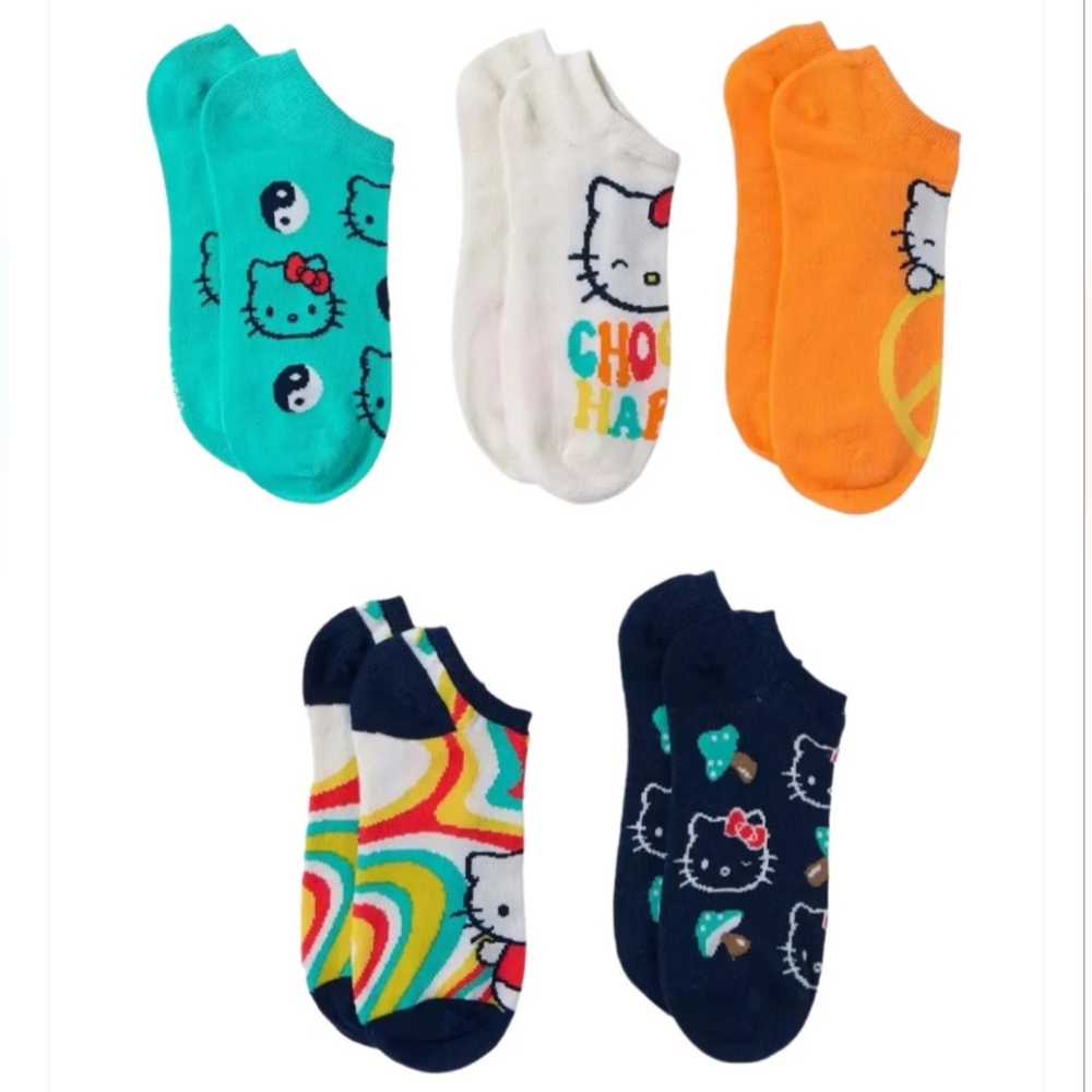 NWT Sanrio Hello Kitty 5-Pair Sock Set ~ Ladies Shoe Size 4-10~ Choose Happy - Picture 3 of 4